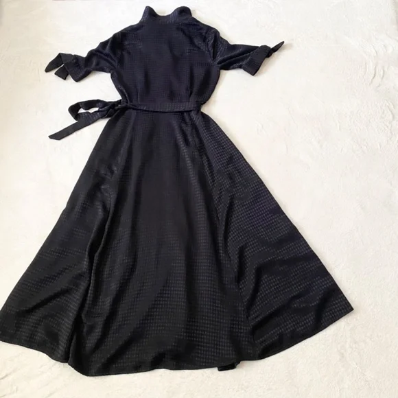 VGT Calvin Klein Black Tie-Sleeve Jacquard Special Occasion Evening Maxi Dress 4